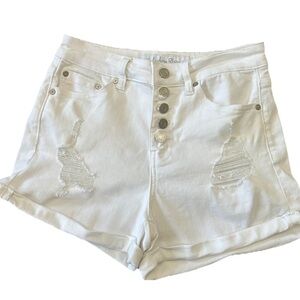 Indigo ReinJuniors Shorts 7 27 Cut Off Stretch Jeans White button closure